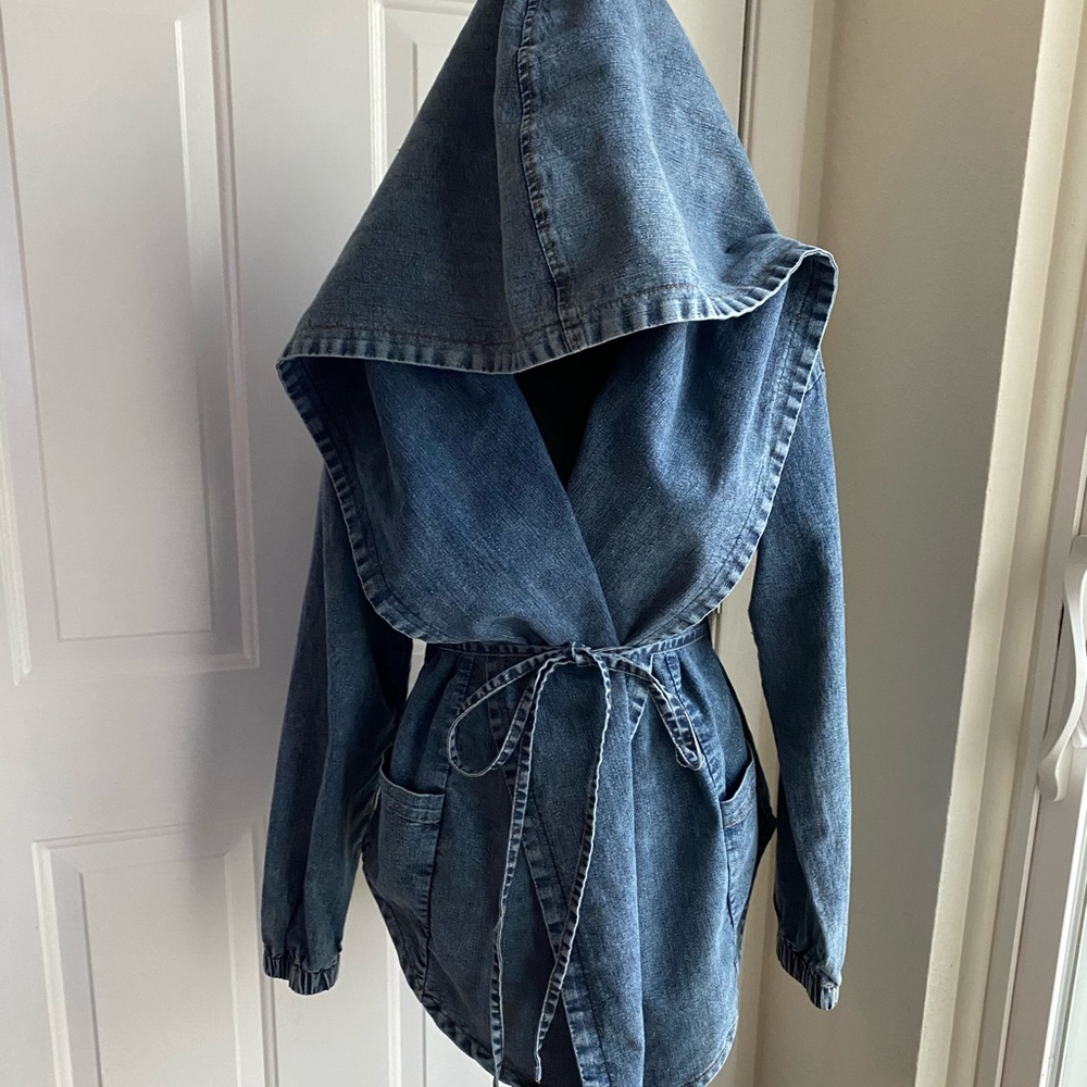 Tie up Denim Jacket w/ Oversized Hood